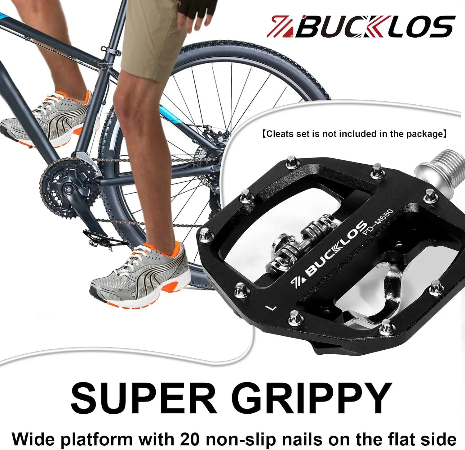 Mountain Bike Pedals Clip Flat Combo Compatible with SPD Cleats 9/16