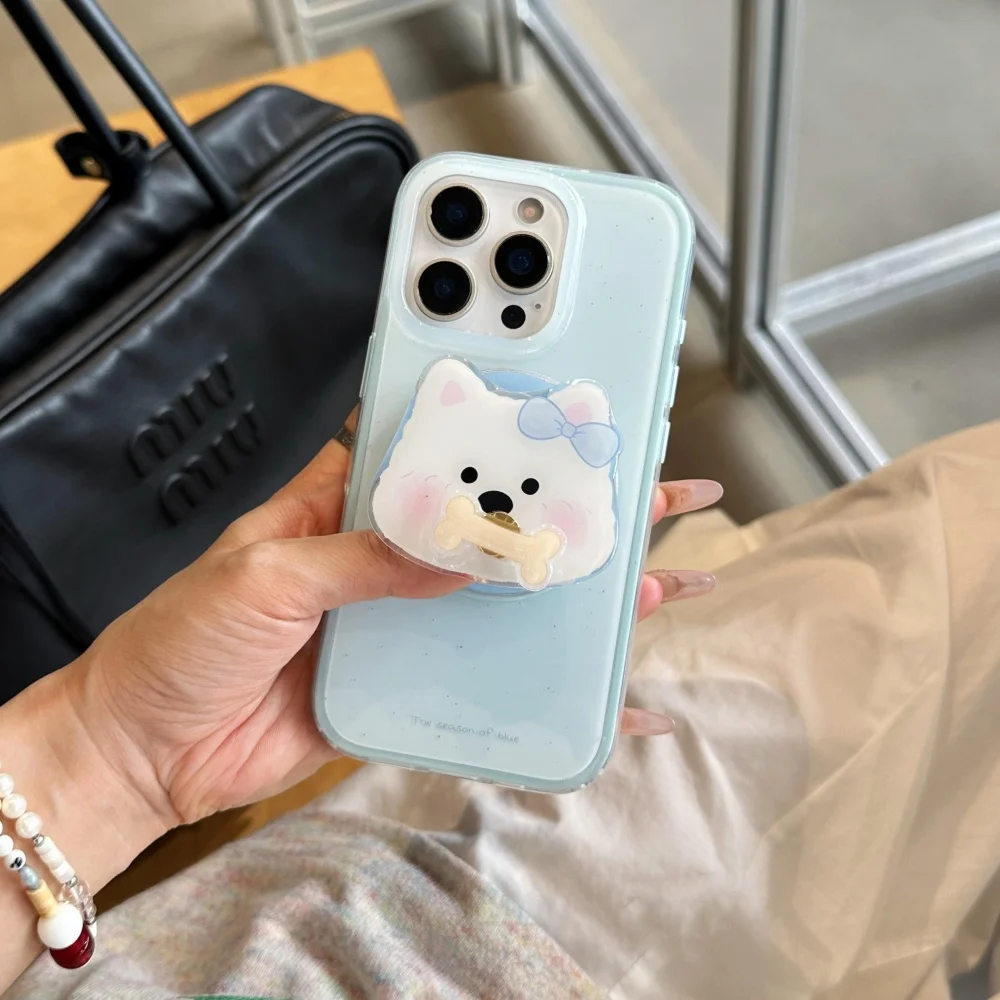 كوريا الكرتون لطيف جرو تدوير العظام Griptok قوس آيفون 15 العالمي اكسسوارات حامل هاتف قبضة توك حامل