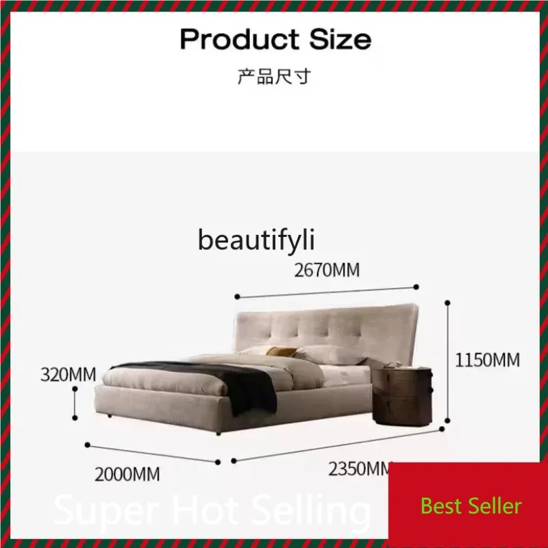 

K132 Italian minimalist fabric bed modern minimalist designer style double bed master bedroom high-end