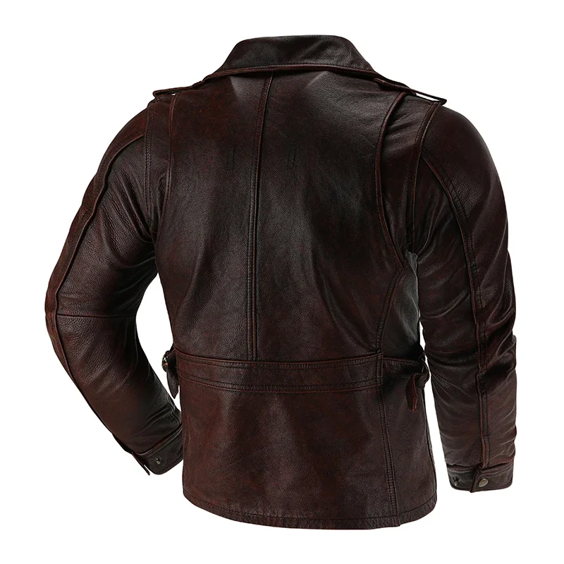 Pure First-Layer Cowhide Leather Jacket M65 Hunting Suit Men\'s Leather Jacket Slim Lapel Mid-Length Casual Large Size Jacket
