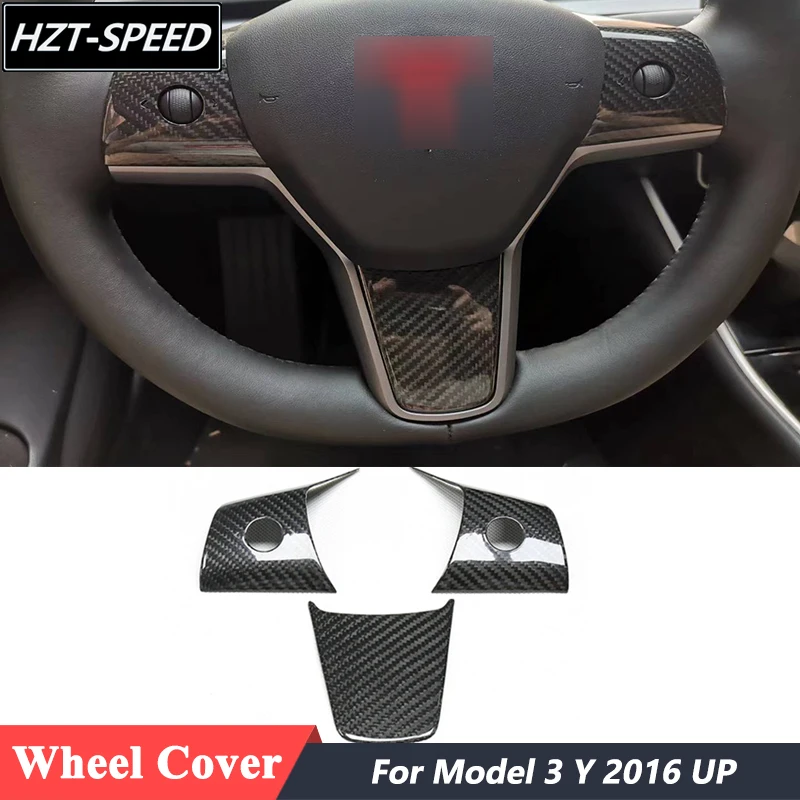 3 PCS Paste Style Carbon Fiber Steering Wheel Patch Cover Trim For Tesla Model 3 Y 2016 Up