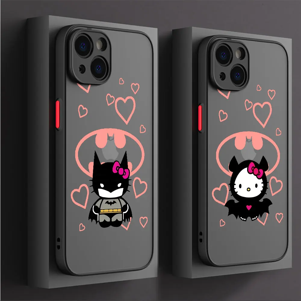 Super Hero Batmans cute  hellokitty Phone Case for Apple iPhone 15 16 Pro XS Max 13 14 Plus XR SE 7 8 12 11 Pro plus Matte