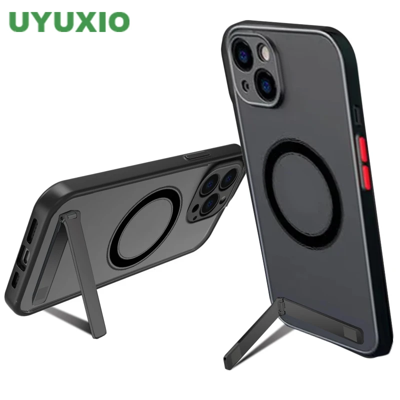 UYUXIO Magnetic Mobile Phone Case with Kickstand for iPhone 16 Pro Max 15 Plus 13 12 Mini 11 Stand Cases Slim Cover with Holder