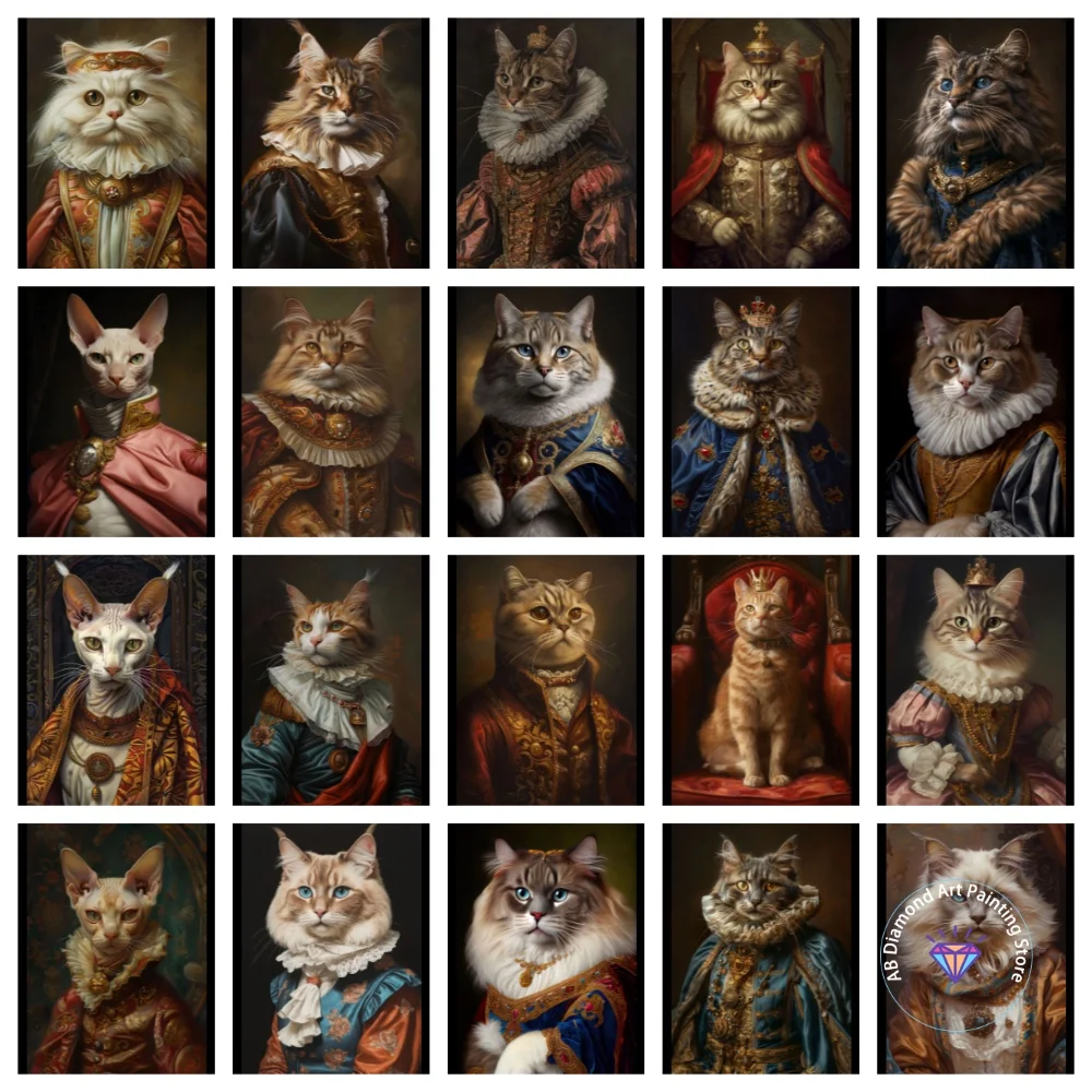 

Interesting Animal Victorian Animal Cat AB Diamond Painting Kit Square Round Diamond 5D DIY Mosaic Handmade Art Gift Home Decor