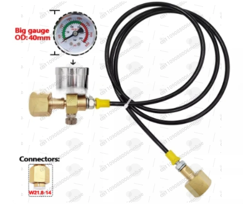 Co2 tank adapter 1.5m hose kit W21.8-14 or CGA320 with gauge quick disconnect with radial pressure gauge