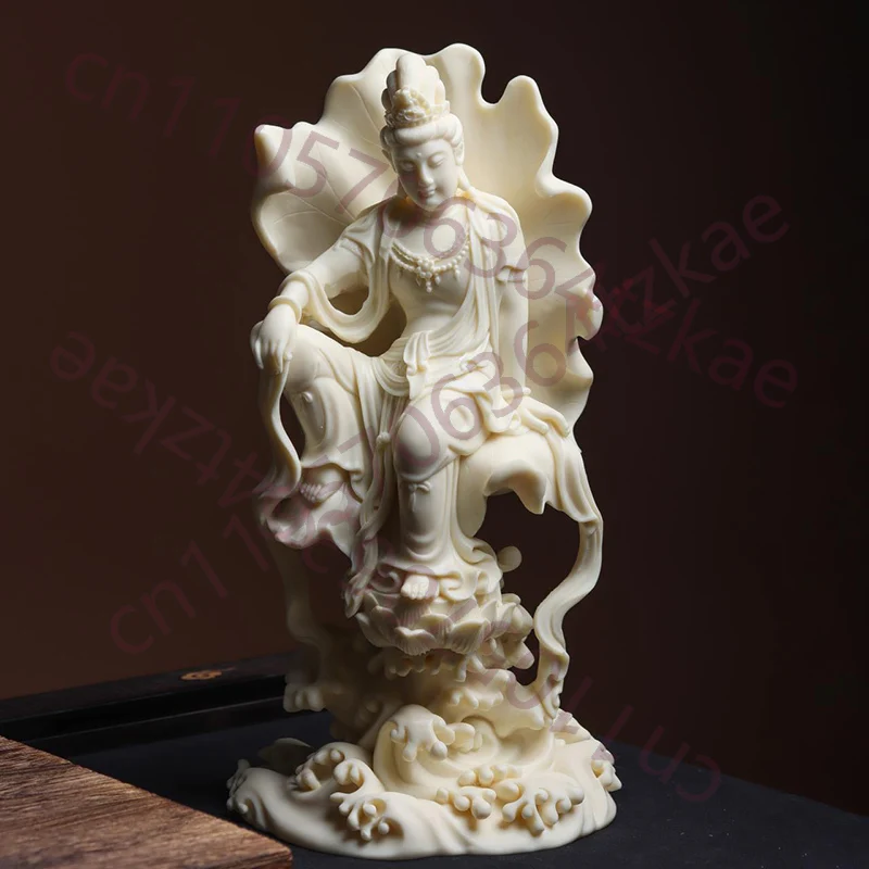 

Статуэтка Гуаньинь из листьев лотоса, скульптура из смолы, высококачественная, для дома, гостиной, комнаты, офиса, статуи для фэн-шуй