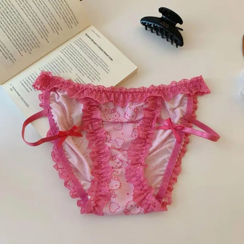 Quente anime olá kitty menina kawaii roupa interior sexy rendas dos desenhos animados estilo bonito doce estudante cintura baixa hip levantamento briefs