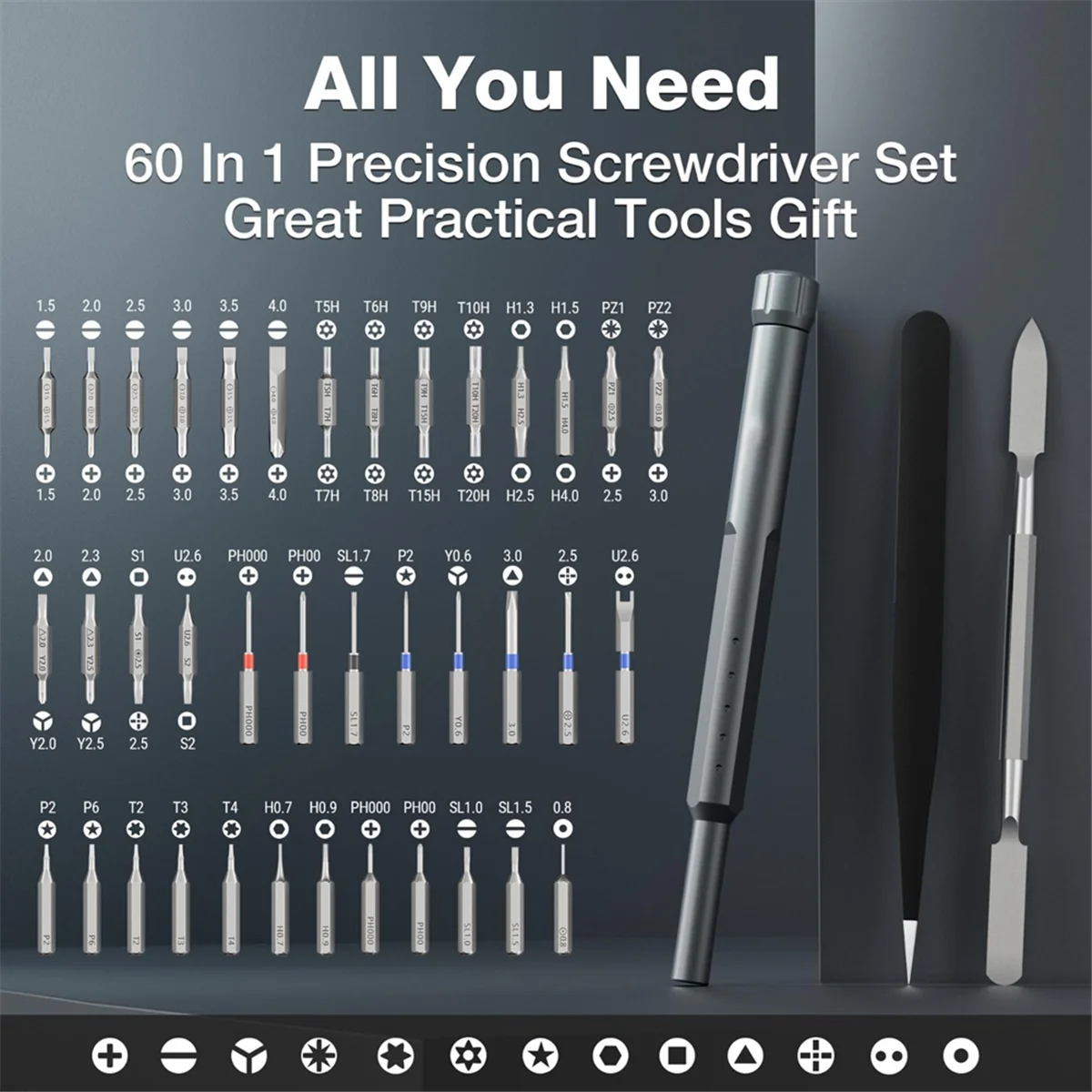 A83Z 60-in-1 Screwdriver Set with -Up Magnetic Case, for Electronics, Phone, Computer, PC, Watch, Eyeglass