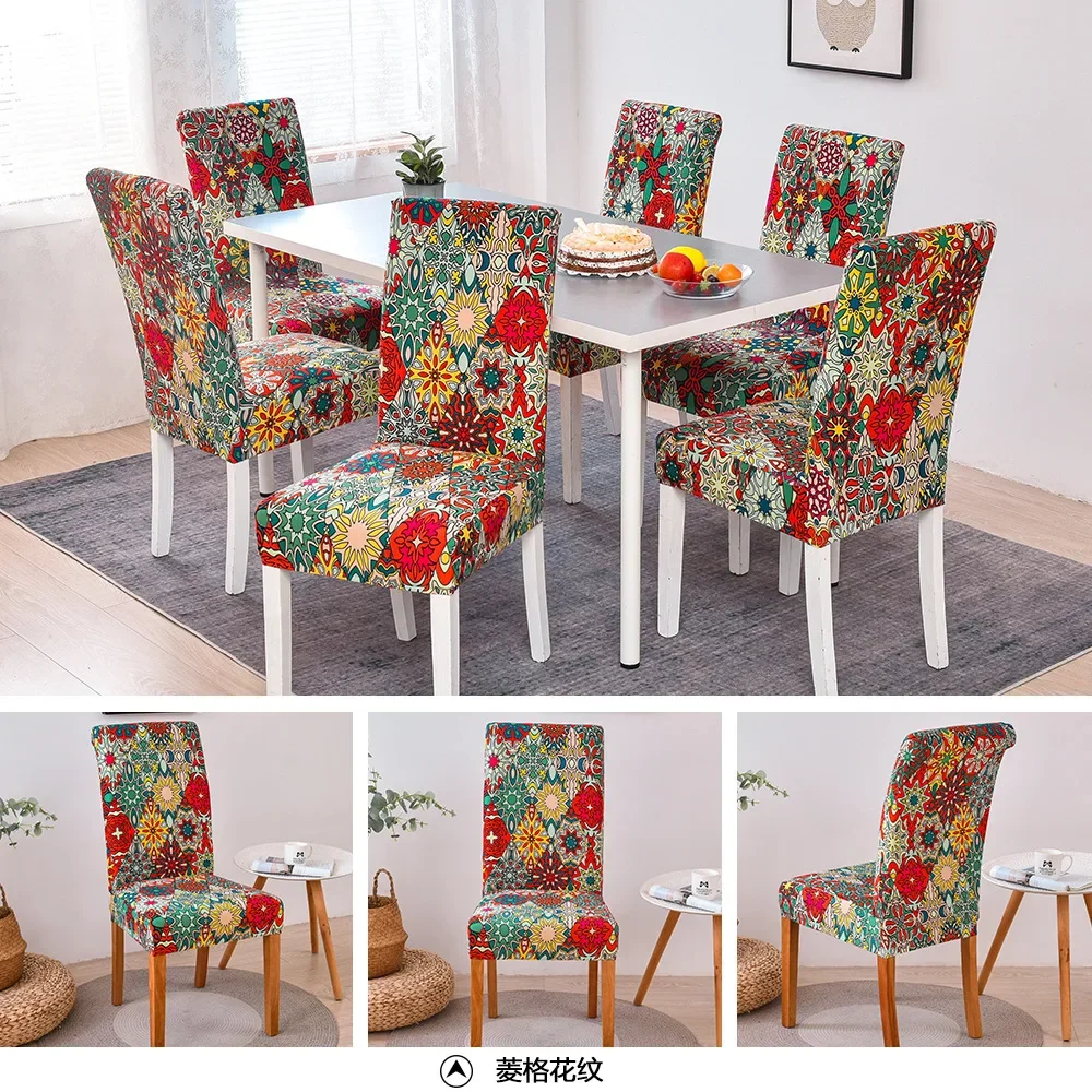 Printed Chair Cover Elastic Kitchen Seat Cover Stretch Spandex Chair Covers for Dining Room Wedding Hotel Banquet Washable 1pc