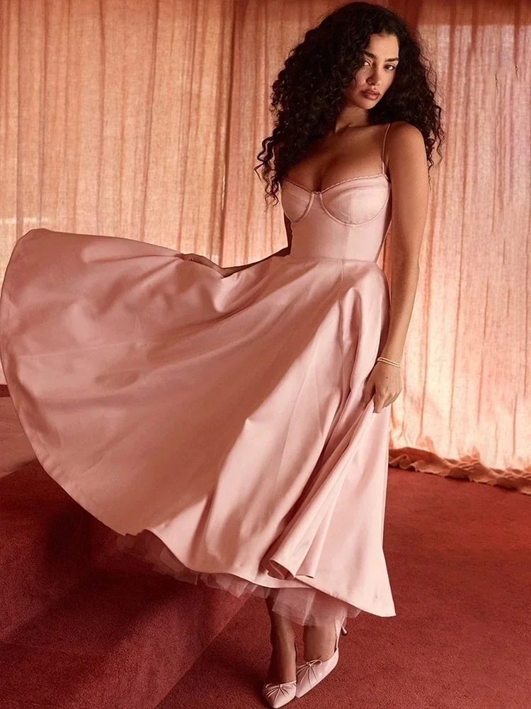 DGTQYQ Spaghetti sangle a-ligne robe femmes 2025 vacances élégante soirée Midi robe d'été dos nu fête robe Sexy robes