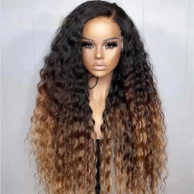 Soft 26Inch Preplucked Ombre Blond 180Density Kinky Curly Long Lace Front Wig For Women With Baby Hair Glueless Daily Use