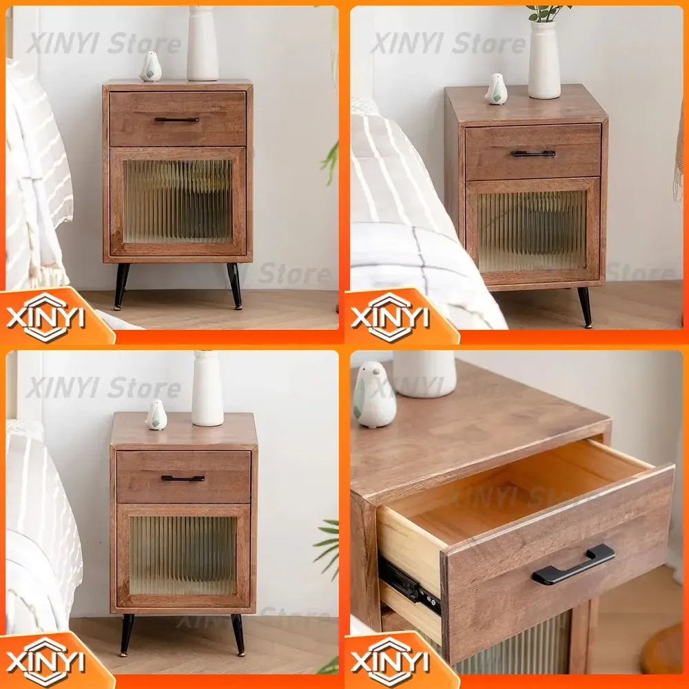 Nordischer Massivholz-Nachttisch für Kleine Wohnungen Moderner Minimalistischer Schlafzimmer-Möbelstück in Schwarznuss-Farbe Nachttisch-Schrank