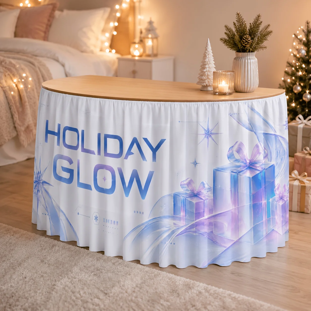 1-Pack Holographic Symphony Table Skirt Cover with Soft Ribbon Star Trim - Transparent Elegant Ribbon