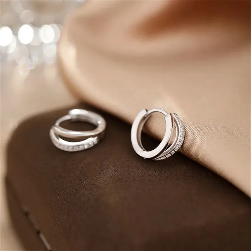 925 Silver Needle Double Layer Zircon Hoop Earrings For Women Personality Femme Accessories Gift eh1042