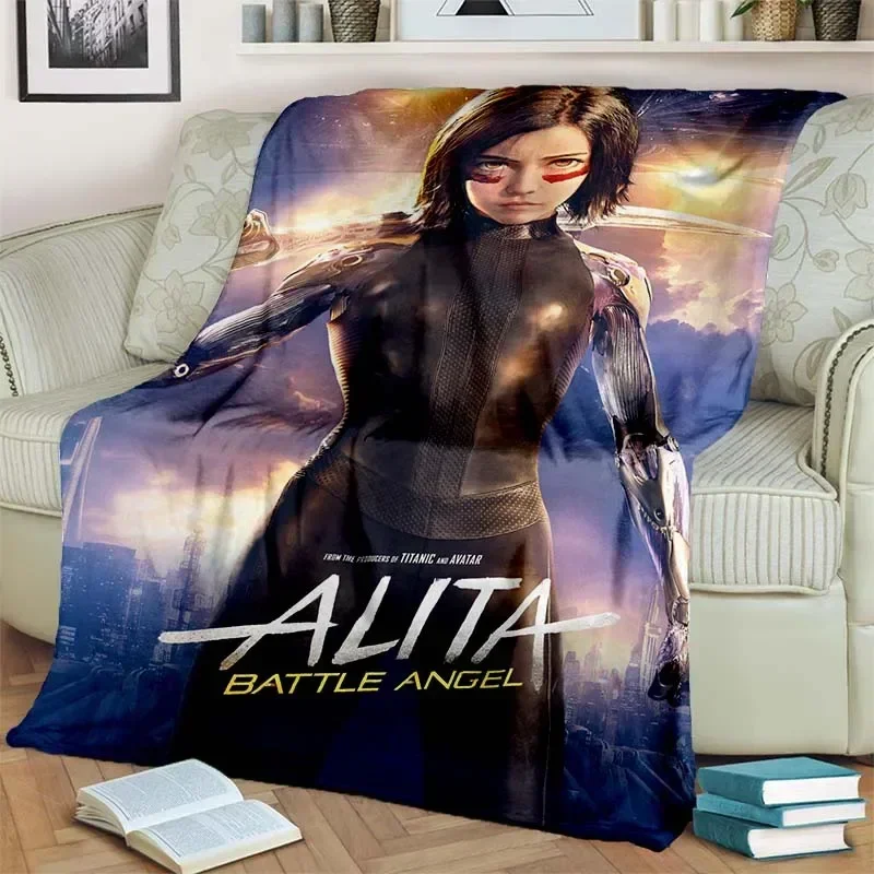 3D A-Alita Battle Angel Pattern Flannel Blanket，Warm and Soft Blanket  For Couch Sofa Office Home Travel  Birthday Gift.