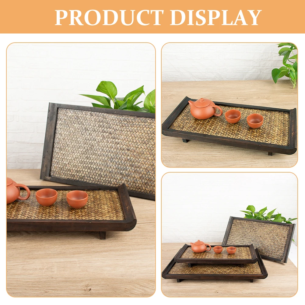 

Wooden Rectangular Wicker Tea Tray Multifunctional Food Snack Serving Plate for Home Cafe Restaurant Tea Serving Tray