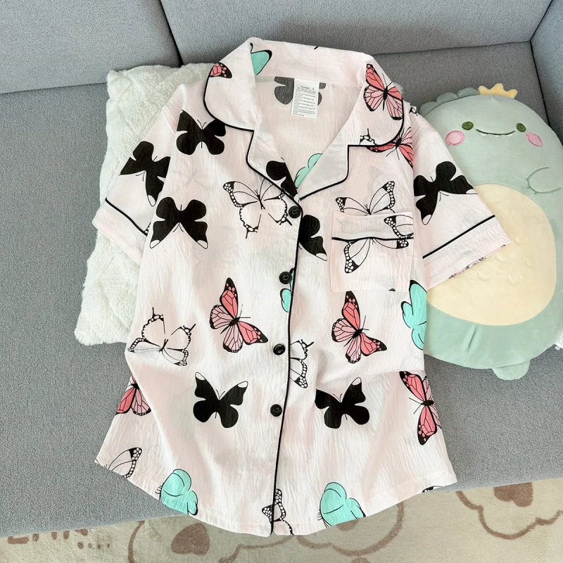 Summer Women's Printed Pajama Set V-neck Top and Shorts 2-piece Set, Casual and Comfortable Home Set, Can be worn externally - view 3