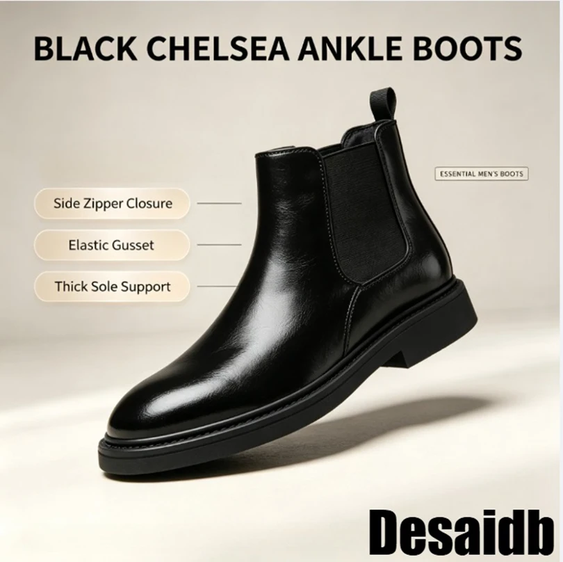 new-men's-retro-chelsea-ankle-boots-glossy-solid-color-premium-texture-classic-style-side-zipper-dress-ankle-boots