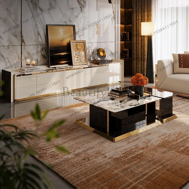 Nordic Luxury Marble TV Stands Modern Minimalist Villa Living Room Storage TV Cabinet High-End Home Furniture Mesa Para Tv