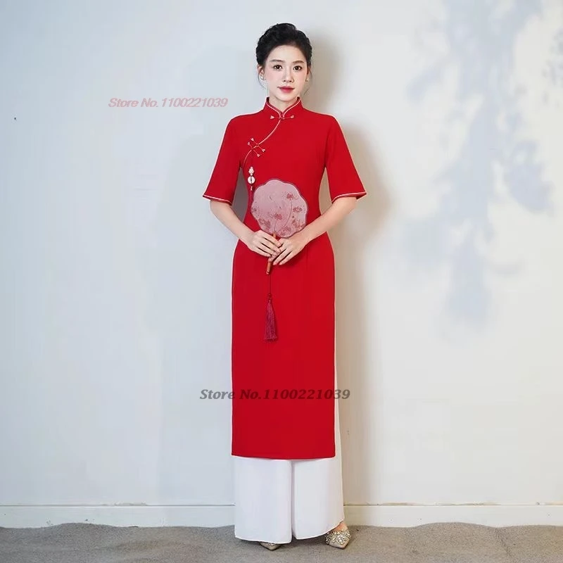 2026 vietnam aodai dress improved cheongsam traditional oriental ao dai dress+pants set vintage qipao dress party banquet dress