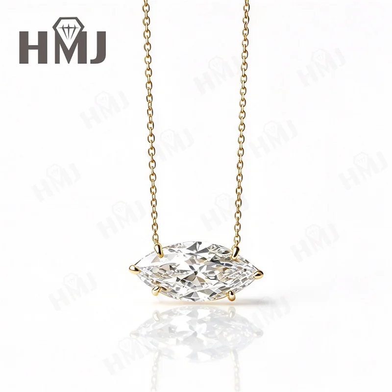 Marquise-Schliff Halskette Solitär-Diamant 3CT S925 Silber 14K Gold East West Anhänger für Damen Hochzeit Feiner Schmuck Geschenke Charms – Detail 2