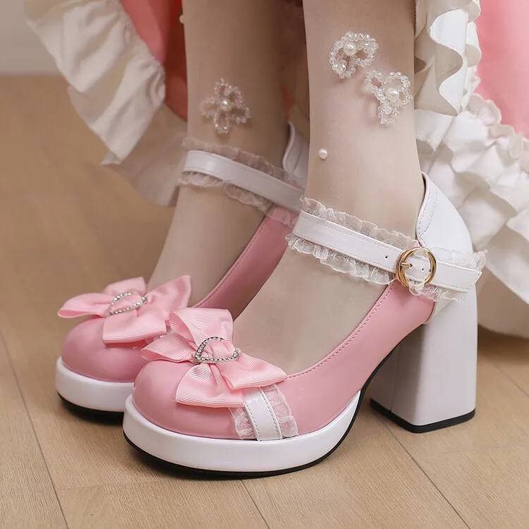 Crystal Shoes Shallow Mouth Beige High Heels Mary Jane Chunky Sandals Sexy Pump Round Toe 2024 Ornaments 12cm Lolita Casual Bloc