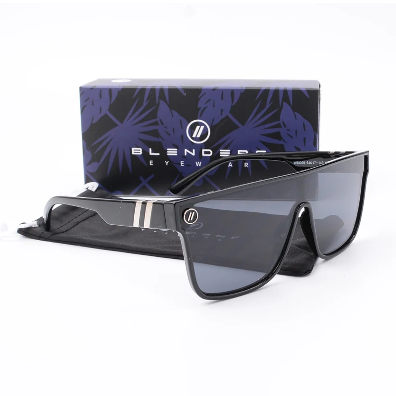 Óculos de sol espelhados azuis mistos Óculos de sol polarizados masculinos com lentes UV Retro Fashion Square Blender Óculos de sol masculinos 68009: com caixa