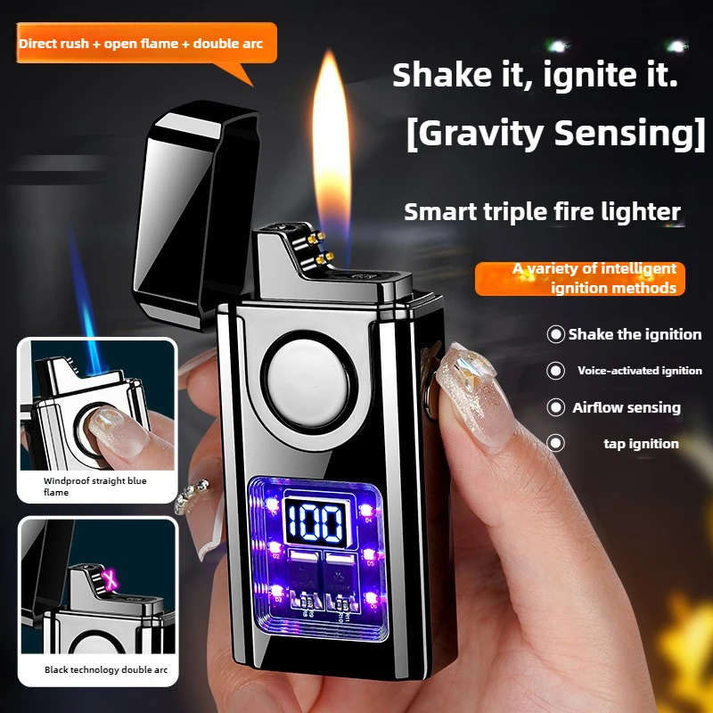 Black Technology Intelligent Voice-controlled Lighter, Three Types of Flame Sensing Ignition, Open Flame + Arc + Direct Rush