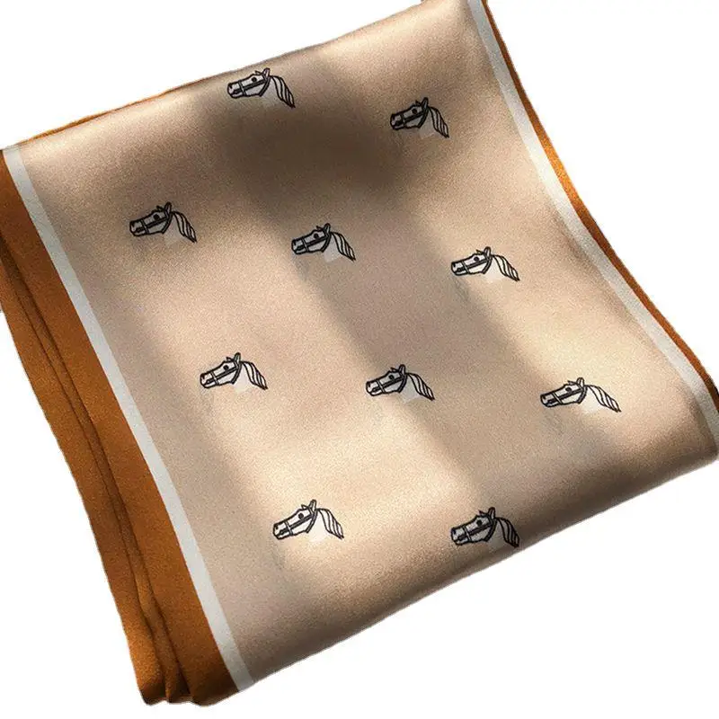 100% Mulberry Silk Scarf Double Layer Horse Print Narrow Scarf for Women Fashion Comfortable Soft