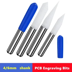 1pcs 10 °~90 ° V-shaped milling cutter 4mm/6mm shank 0.1mm 0.2mm 0.3mm  alloy PCB engraving drill bit CNC engraving tool