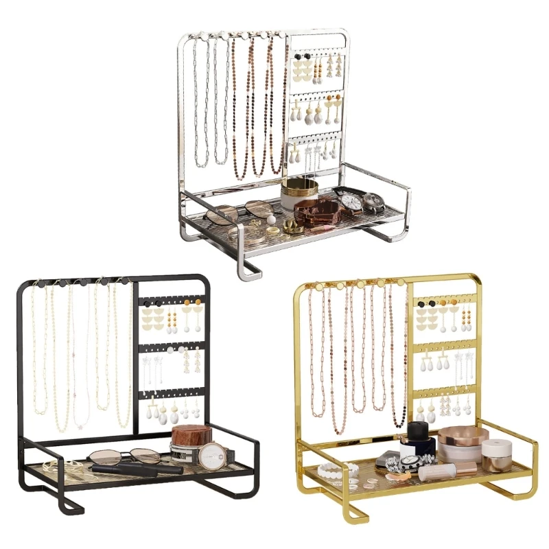 Elegant Metal Jewelry Stand with Tray Stylish Jewelry Stand Organizers Display Rack for Modern Home Accessory Storage