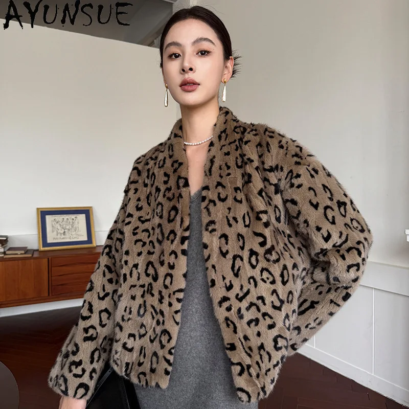 AYUNSUE Luxury Mink Fur Coat Women Real Fur Coats V-neck New in Outerwears Winter Jackets Womens Clothing 2025 Шуба Женская