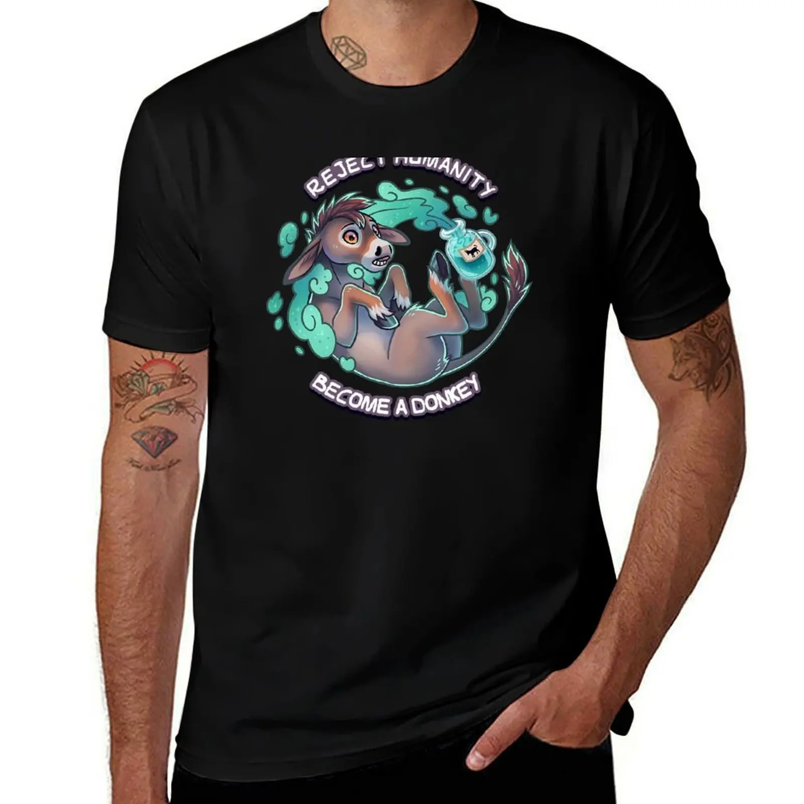 Reject humanity, Become a DONKEY! -Fantasy Potion T-Shirt Classic Basic Casual T-Shirt