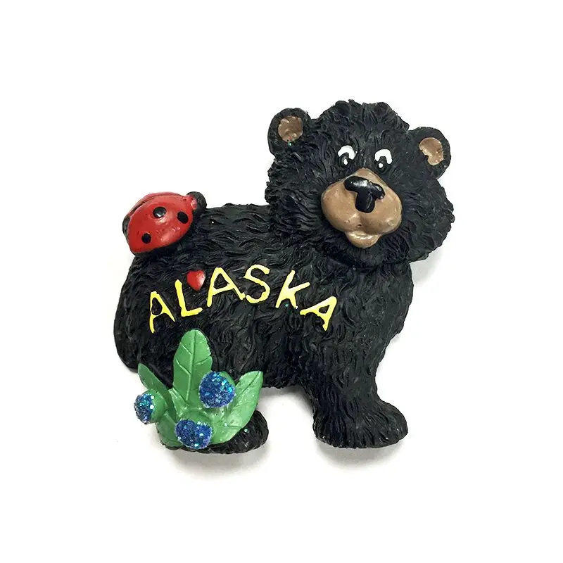 

Alaska, USA Handmade Painted Black Bear Cultural and Creative Refrigerator Magnet Creative Travel Souvenir Home Decoration