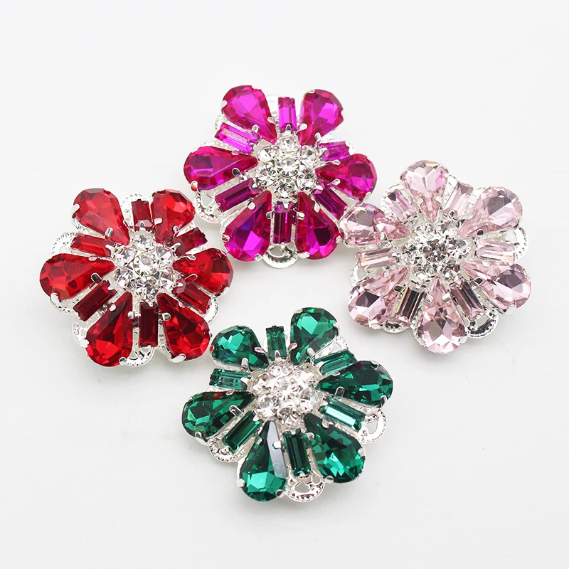 3pcs High-quality 30mm Colored Crystal Glass Hand Sewn Rhinestones Buttons DIY Dress Chest Decorative Buttons