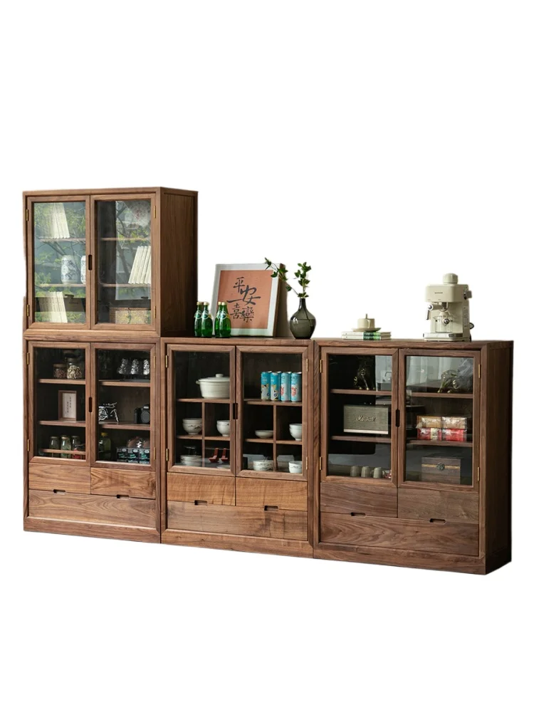 

Новый комбинированный боковой шкаф из китайского черного ореха, низкий боковой шкаф из массива дерева, боковой шкаф со стеклянным шкафчиком для хранения