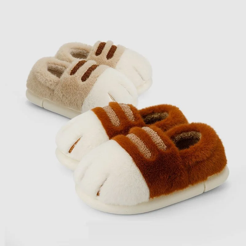

New warm fluffy kitty slippers men's supple home shoes man sheep loafer cotton padded slipper unisex animal woolly cat paw shoes