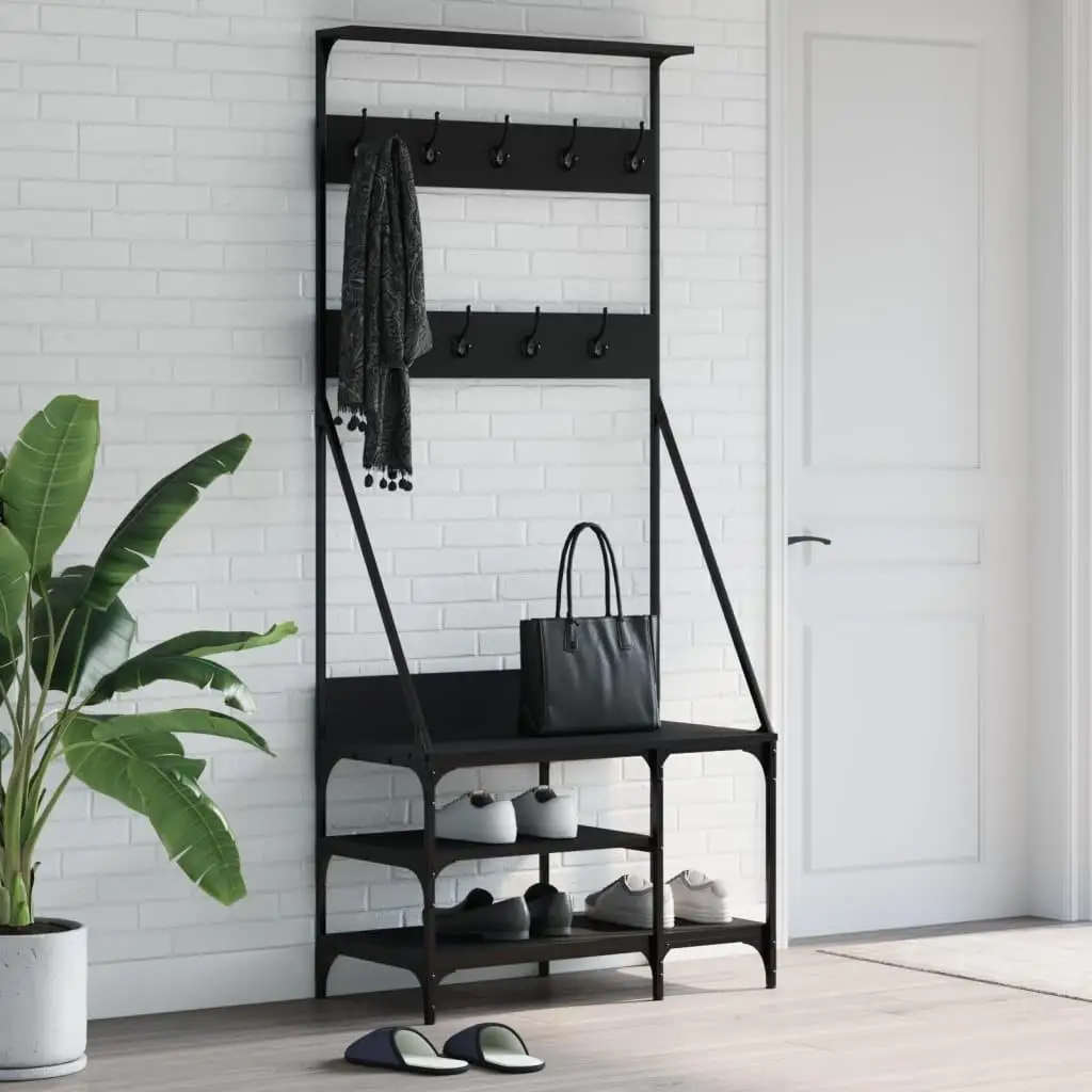 80x40x184 cm Black Clothes Rack with Shoe Storage Organizer - Stylish & Space-Saving Design