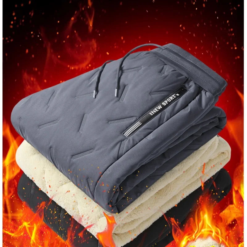 2025 New Arrival Men's Fluffy Fleece Cotton Pants for Autumn/Winter - Loose Fit, Thickened and Reinforced Outdoor Warmth, Large