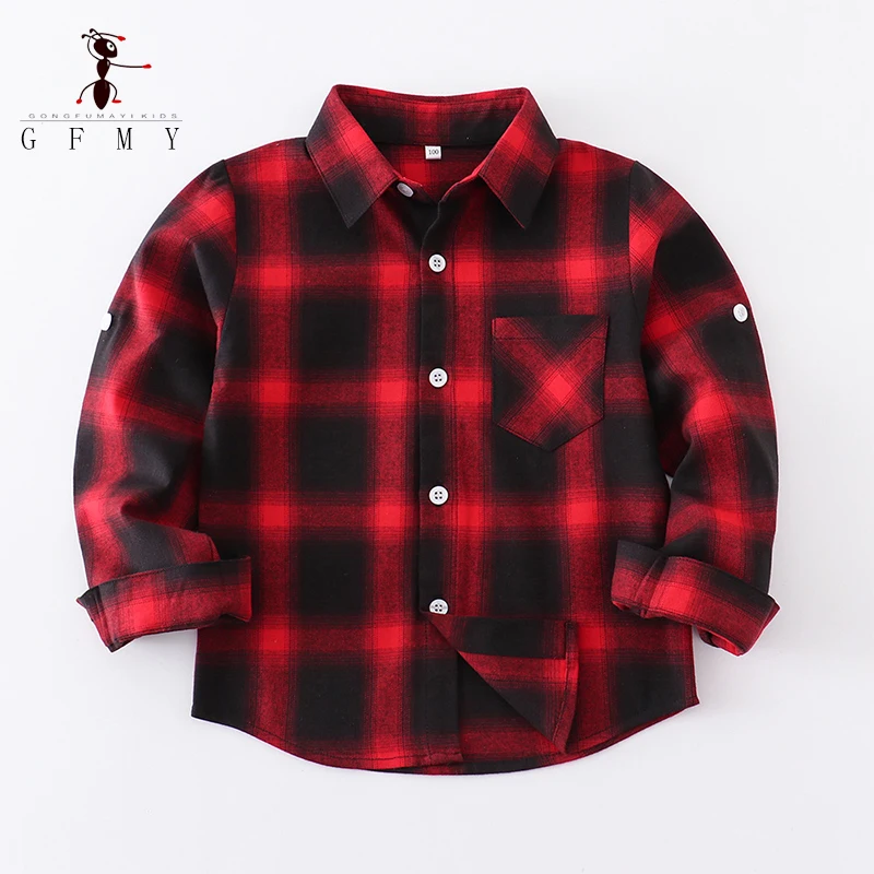 قمصان الأطفال بأكمام طويلة 100% القطن نحى منقوشة بلوزة الفتيان الفتيات الأوسط الصغير الاطفال بلايز معطف 2T-14T الخريف الملابس