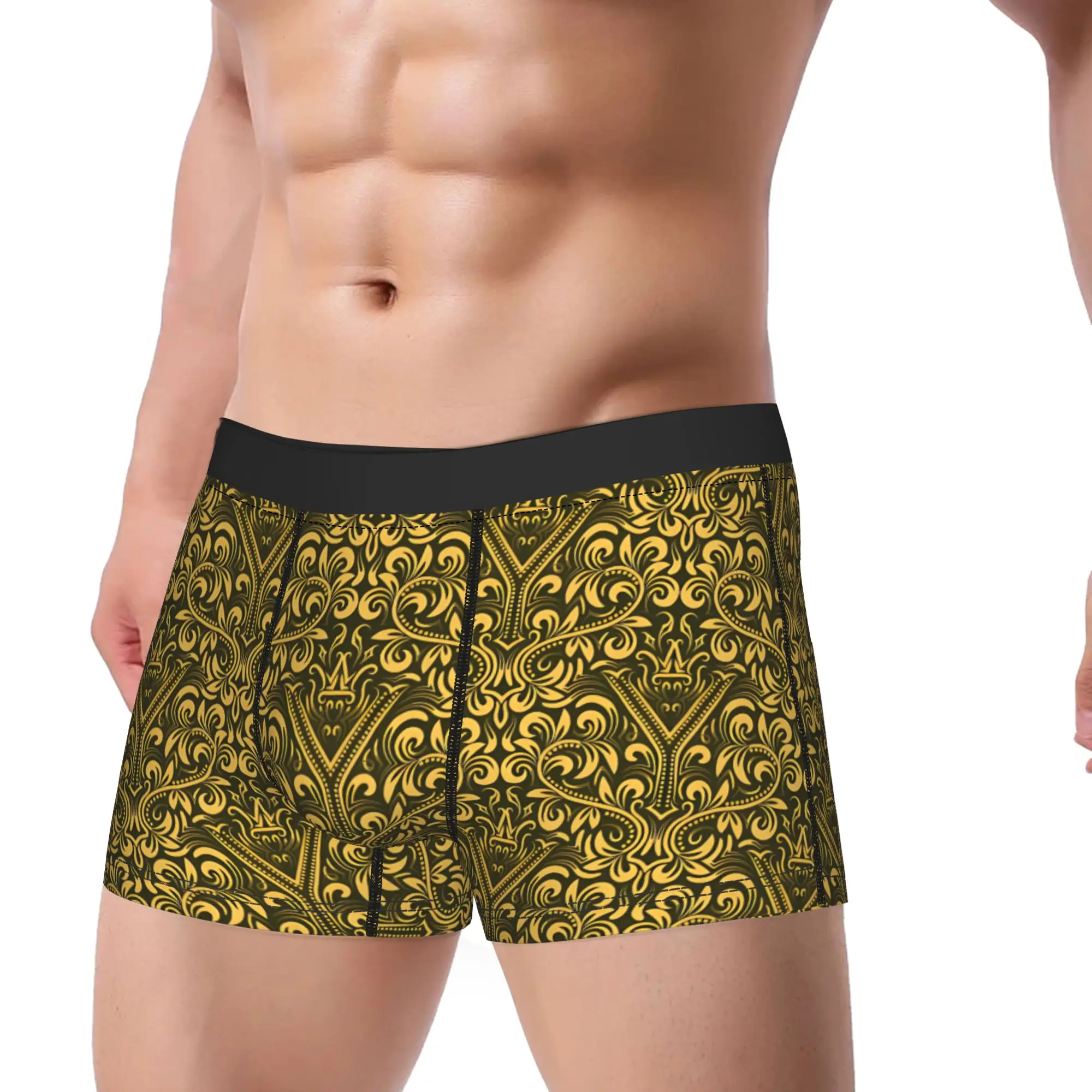 Custom Golden Lion And Damask Ornament Shorts Briefs  Underwear Quality Men Comfortable Trunk Print Oversize Panties