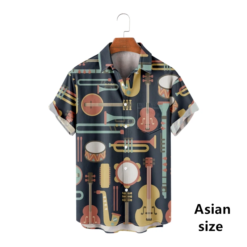 Classic 3d Rock And Roll Print Hawaiian Shirt For Men Retro Graphics Summer Casual Short Sleeve Button Up Shirts Unisex Y2k Tops