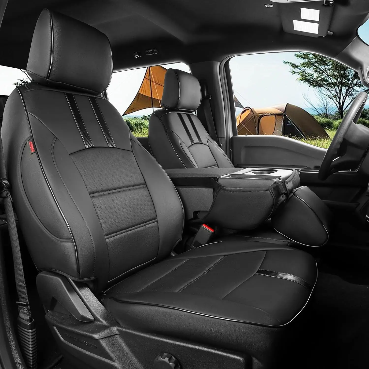 

For Ford F150 2021 - 2026 SuperCrew/Super Duty, Leather, Black, Fully Covered Seat Protector