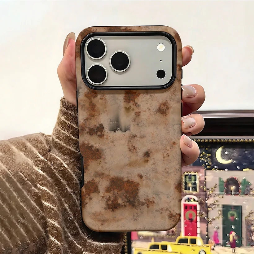 

Luxury fashion new brown rust pattern Phone Case for iPhone 17 16 15 14 13 12 11 Pro Max Air Plus Luxury Double-layer Back Cover