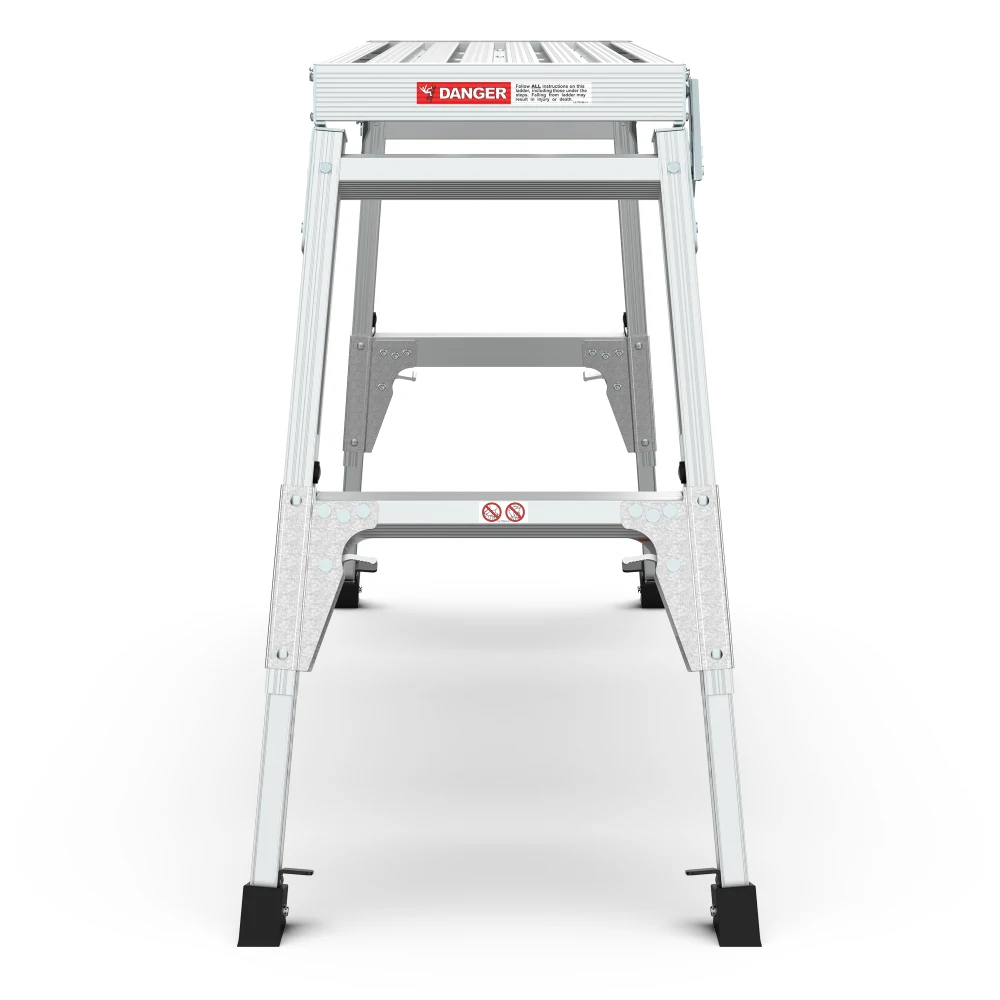 Aluminum Work Platform Large Size Step Stool Folding Portable Work Bench 40"  Width Telescopic Feet 22" -27.5" Height Adjustable