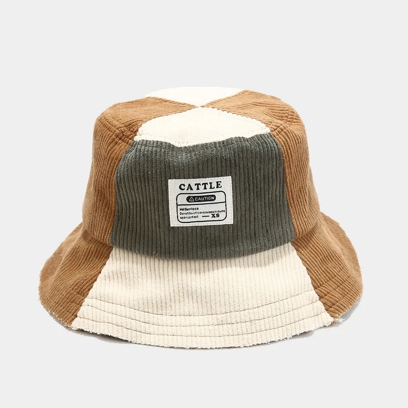 Autumn Winter Retro Corduroy Bucket Hat New Fashion Stitching Color Fisherman Caps Beach Hats For Woman Unisex Panama Hat