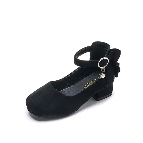 Läderskor för små flickor, högklackade babyflickor, festskor, rosett, barn, högklackade skor för våren 2023, prinsessrosa skor, PU 8 best sales babyrosa klackar - №2