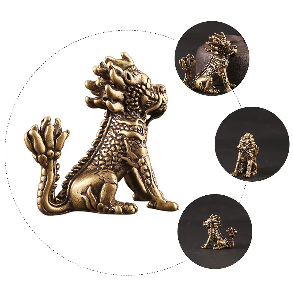 

1pc Brass Kirin Ornament Decorative Statue Vintage Home Office Adornment Desktop Sculpture Small Craft Gift Exquisite