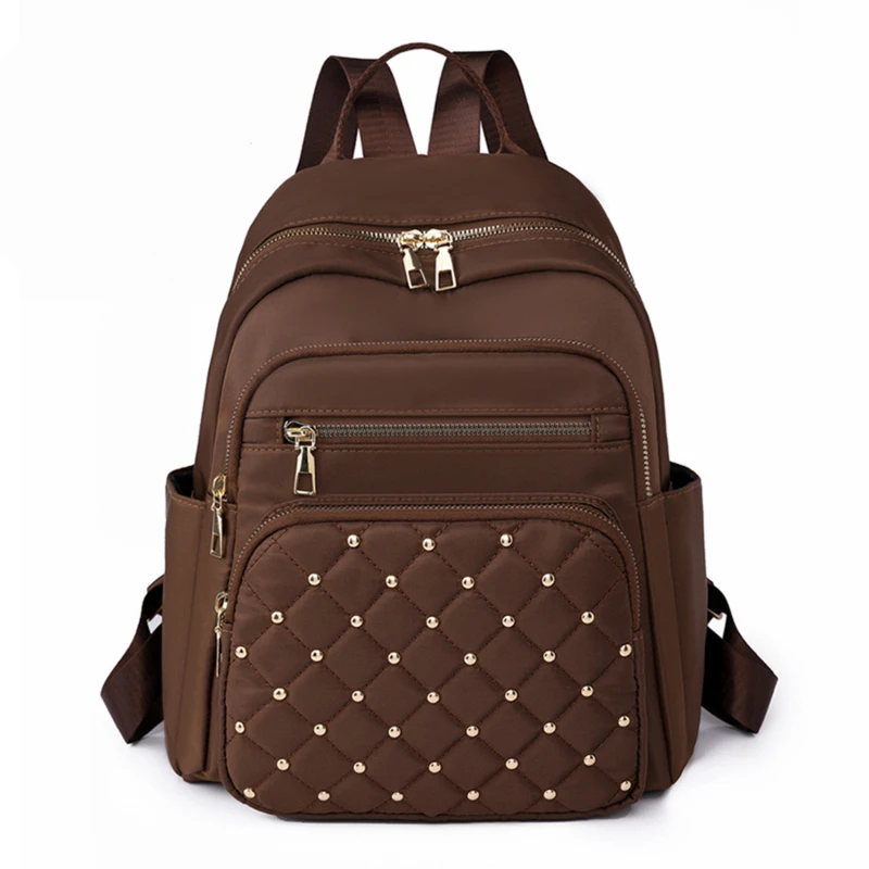 Lingge Rivet Nylon Fabric Design Large Capacity Three Layer Women's Backpack Senior Designer Brand Fashion 2023 Youth School Bag