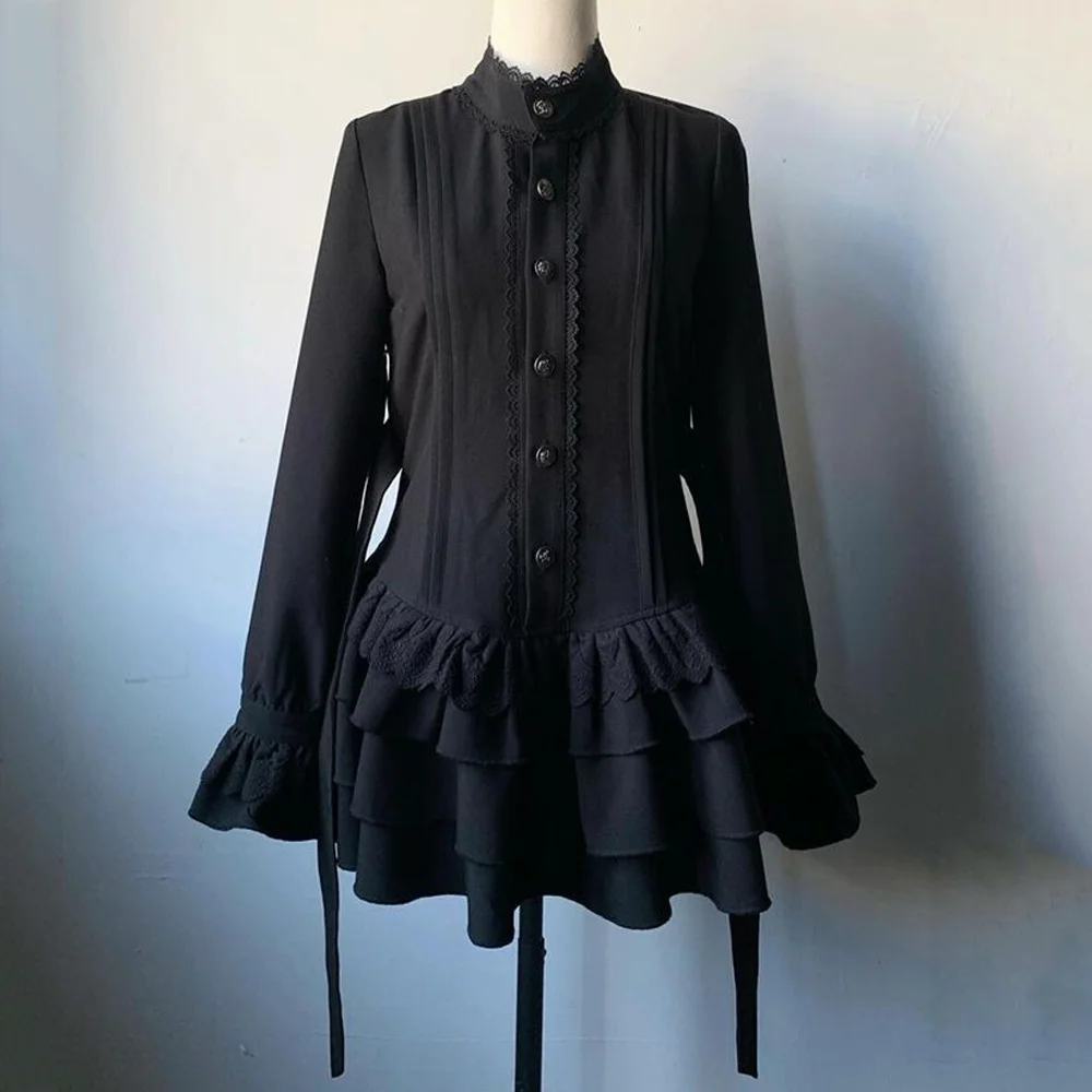 Summer Y2k Rave Dark Academia 2000s Black Dress Goth Party Club Women Dress Harajuku Long Sleeve Gyaru Mini A Line Ruffle Dress